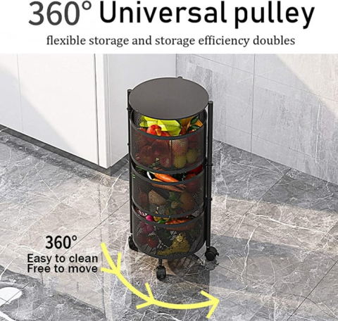 Raft Metalic Rotund Universal – 3 sau 4 Coșuri Perforate, Oțel Carbon, Mobil cu Roți și Design Rotativ [9]