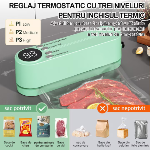 Aparat de Vidat Portabil 36V, Alimentare USB, Display Digital LED, Funcții de Sigilare Automată, Vidare și Conservare, Construcție din ABS Durabil, Design Compact și Ușor de Depozitat [2]