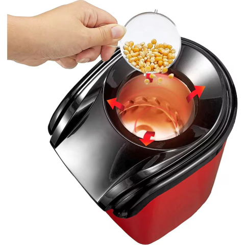 Aparat popcorn 1200W, preparare în 3 minute cu tehnologie aer cald, fără ulei, pahar de măsurare detașabil, roșu [1]
