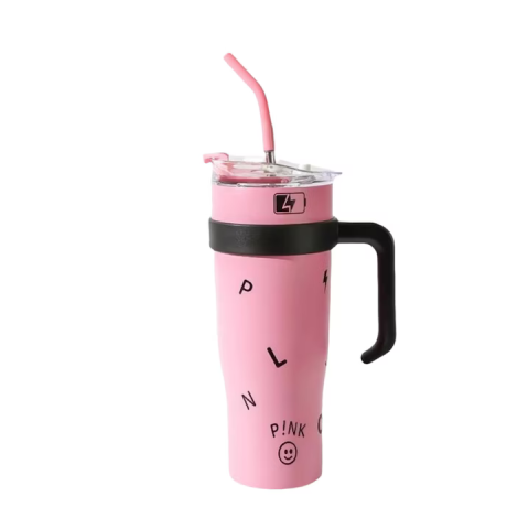 Casa si Bucatarie - Cană Termos 1200 ml din Oțel Inoxidabil, Perete Dublu Termorezistent, Capac cu Pai și Sistem Anti-Scurgere, Mâner Ergonomic, Compatibilă cu Suport Auto, Design Modern Roz