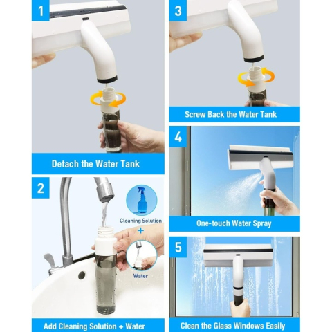 Curățător Geamuri cu Funcție de Pulverizare, Mâner Telescopic Reglabil, Racletă din Silicon, Braț Mobil 45°, Design Ergonomic pentru Curățare Eficientă, Culoare Gri [2]