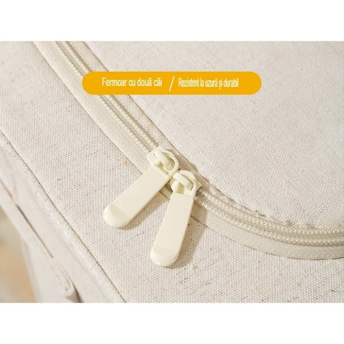 Cutie de Depozitare Pliabilă cu Fereastră și Fermoar Dublu, 66 L, Textil Premium Impermeabil, Cadru Metalic, 50×40×33 cm, Bej [8]