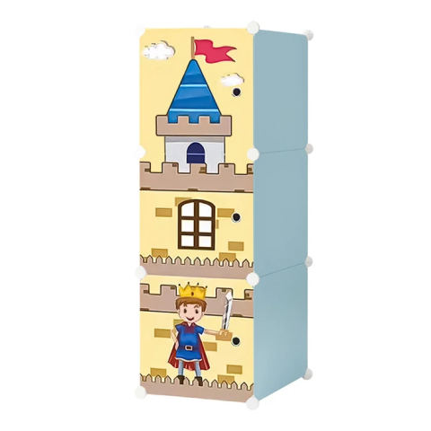 Rafturi, Organizatoare si Suporturi - Dulap Cameră Copii din Polipropilenă, 3 Compartimente Spațioase, Dimensiuni 37x37x111 cm, Design Compact și Practic pentru Organizare, Albastru + Multicolor