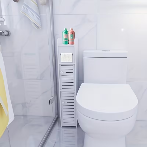 Dulap de Baie Alb cu 4 Niveluri, Uși Antipraf, Design Slim pentru Economisirea Spațiului, Dimensiuni 80x17x15 cm, Ideal pentru Organizare Eficientă în Spații Înguste [7]