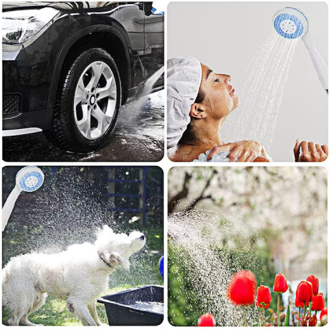 Duș portabil electric pentru camping, debit 4–5 L/min, baterie 2200 mAh cu reîncărcare USB, furtun 1.5 m, carcasă ABS, alb [6]