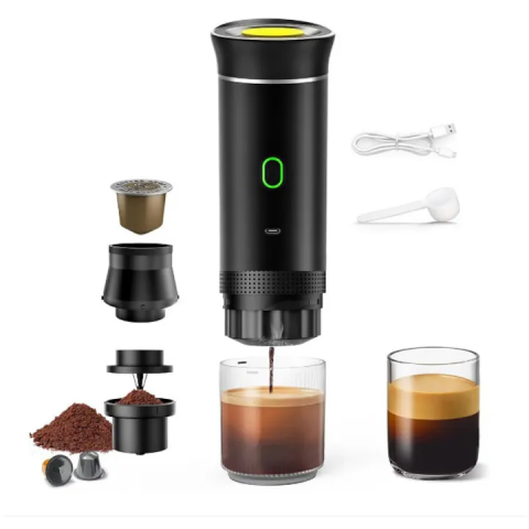 Espressor Portabil 60 ml, 72W, 12V, cu Mod Încălzire Apă, Compatibil Capsule Nespresso, Dolce Gusto, Cafea Măcinată și Ciocolată Caldă, Carcasă din Plastic și Inox, Design Compact pentru Călătorii [4]