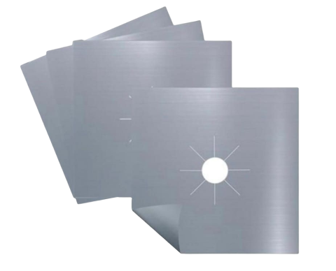 Set 4 Folii Teflon Reutilizabilă 27x27 cm pentru Aragaz sau Plită, Rezistentă Termic -60°C până la 260°C, Argintiu, Grosime 0.3 mm [2]