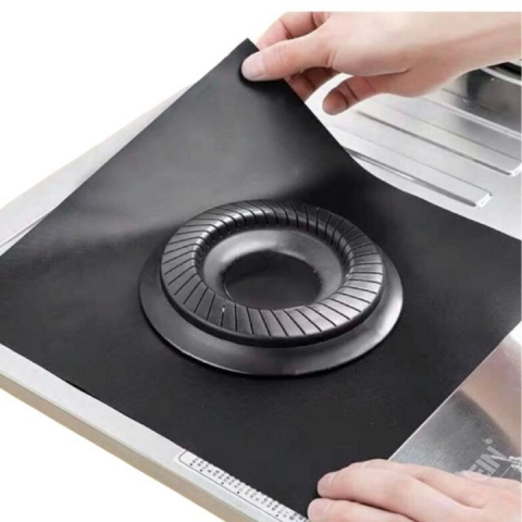 Set 4 Folii Teflon Reutilizabilă 27x27 cm pentru Aragaz sau Plită, Rezistentă Termic -60°C până la 260°C, Negru, Grosime 0.3 mm [2]