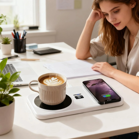 Încălzitor Electric pentru Cană cu Încărcare Wireless, Control Inteligent al Temperaturii, Suprafață Antiderapantă, Dimensiuni 21,9x11,5 cm, Design Compact Ideal pentru Birou sau Noptieră [1]