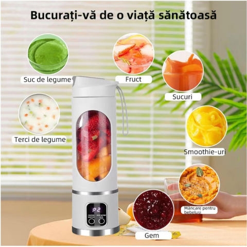 Mini Blender Electric Portabil 450 ml, 12 Lame din Oțel, Viteză 15.000–22.000 rpm, Baterie Reîncărcabilă, Design Multifuncțional pentru Smoothie-uri și Sucuri [12]