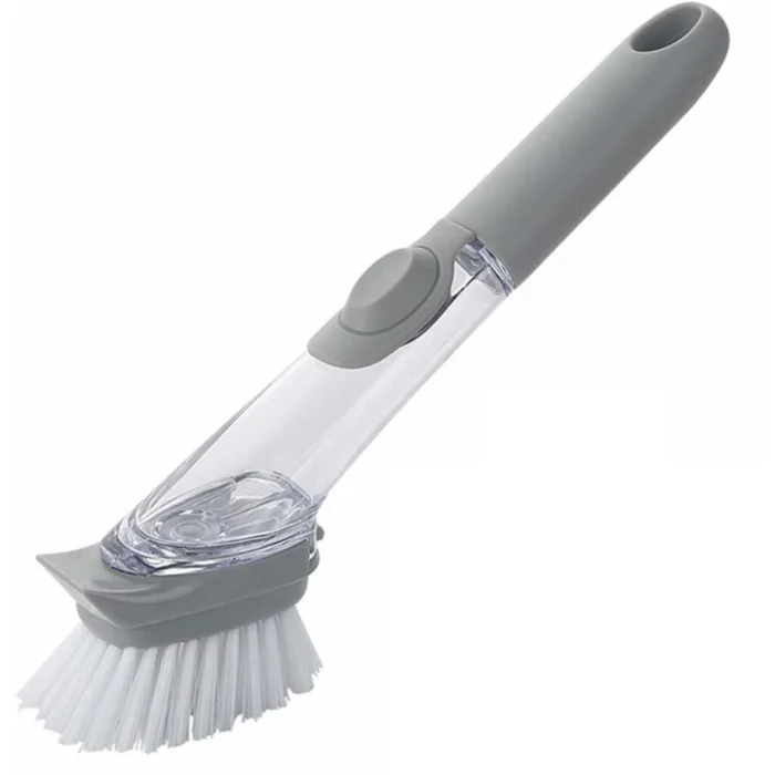 Casa si Bucatarie - Perie de Spălat Vase 3-în-1 cu Dispenser Detergent, Racletă Integrată, 1 Rezervă , Peri din Nailon