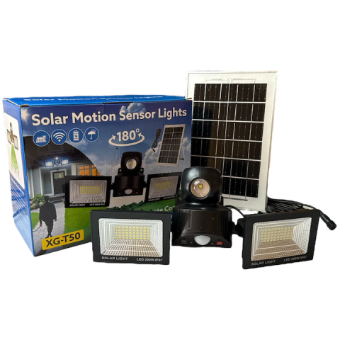 Lampi solare si lanterne led - Proiector Solar LED Dublu 200W, Senzor Mișcare, IP67, Baterie 6000 mAh, Telecomandă Inclusă, Iluminare Exterior Curte și Garaj