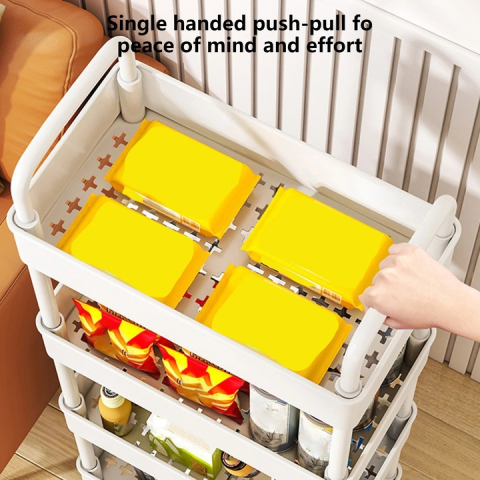 Raft Depozitare 4 Niveluri cu Roți, Cărucior Rulant 107x41x21 cm, Organizator Plastic pentru Bucătărie, Baie sau Birou, Alb [5]