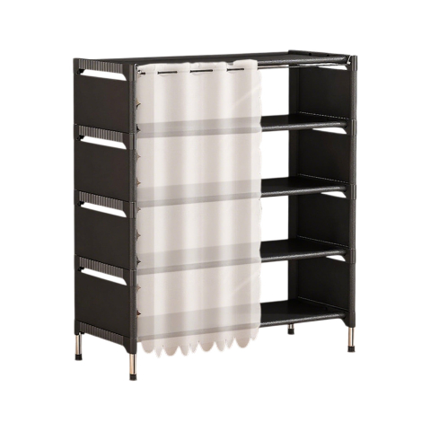 Raft pentru Încălțăminte cu Perdea, Dimensiuni 58x26x78 cm, Design Compact și Practic pentru Hol sau Dormitor, Structură Stabilă Negru/Alb, Organizare Eficientă a Spațiului [2]