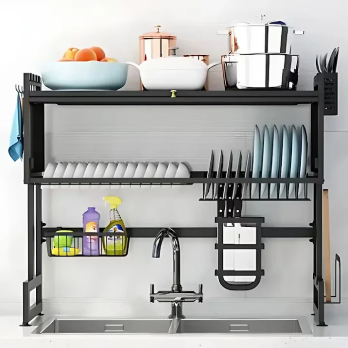 Scurgător Vase din Oțel Inoxidabil, 75 cm Lungime, Structură Rezistentă la Coroziune, Organizare Eficientă, Culoare Negru [1]