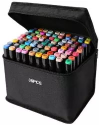 Produse si jucarii pentru copii - Set 36 Markere Profesionale cu 2 Capete, Culori Vibrante, pentru Desen, Schițe și Pictură, Husă Organizare Inclusă
