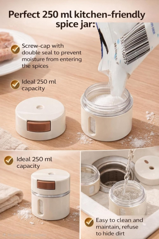 Set 6 recipiente condimente cu montare pe perete, prindere magnetică, material ABS, design minimalist modern, alb [8]