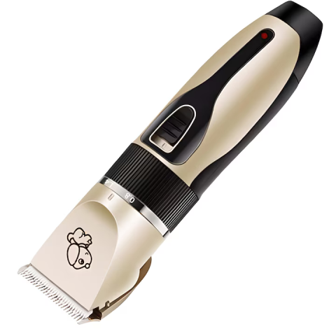 Set mașină tuns animale 12 piese, 9W, fără fir, lame din ceramică și titan, 4 piepteni 3–12 mm, autonomie 90 min, auriu/negru [3]