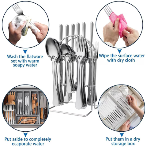 Set Tacâmuri 24 Piese din Inox, Cuțite, Linguri, Furculițe și Lingurițe, Design Elegant cu Finisaj Lucios, Rezistente și Ușor de Întreținut, Culoare Argintiu [1]