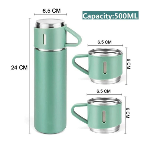 Set termos 4 piese, 500 ml + 3 cești 150 ml, design compact, ideal pentru călătorii, culori diverse [5]