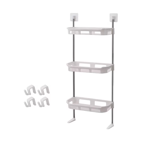 Suport Toaletă și Organizator de Baie, 40x30x5 cm, Plastic Rezistent la Apă, Set cu 4 Cârlige Detașabile, Instalare Fără Unelte, Design Practic Alb [1]
