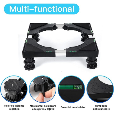 Suport Universal Ajustabil pentru Frigider și Electrocasnice, Capacitate până la 180 kg, Structură Rezistentă și Stabilă, Reglabil pentru Dimensiuni Variabile, Culoare Neagră [5]