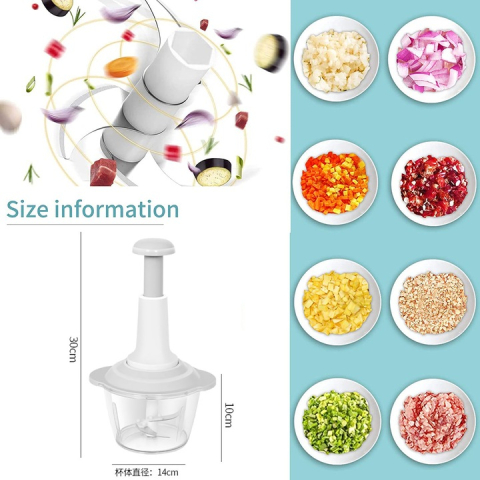 Tocător Manual pentru Legume și Fructe, Capacitate 1,5L, 3 Lame din Inox, Sistem Operare Push, Versatil pentru Salate, Pesto și Hummus, Design Compact Culoare Alb [4]