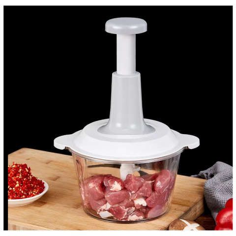 Tocător Manual pentru Legume și Fructe, Capacitate 1,5L, 3 Lame din Inox, Sistem Operare Push, Versatil pentru Salate, Pesto și Hummus, Design Compact Culoare Alb [5]