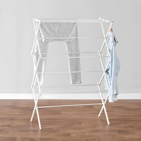 Uscător vertical pliabil tip acordeon, 37x75x106 cm, structură din oțel carbon, capacitate susținere 14.5 kg, design compact, alb [2]