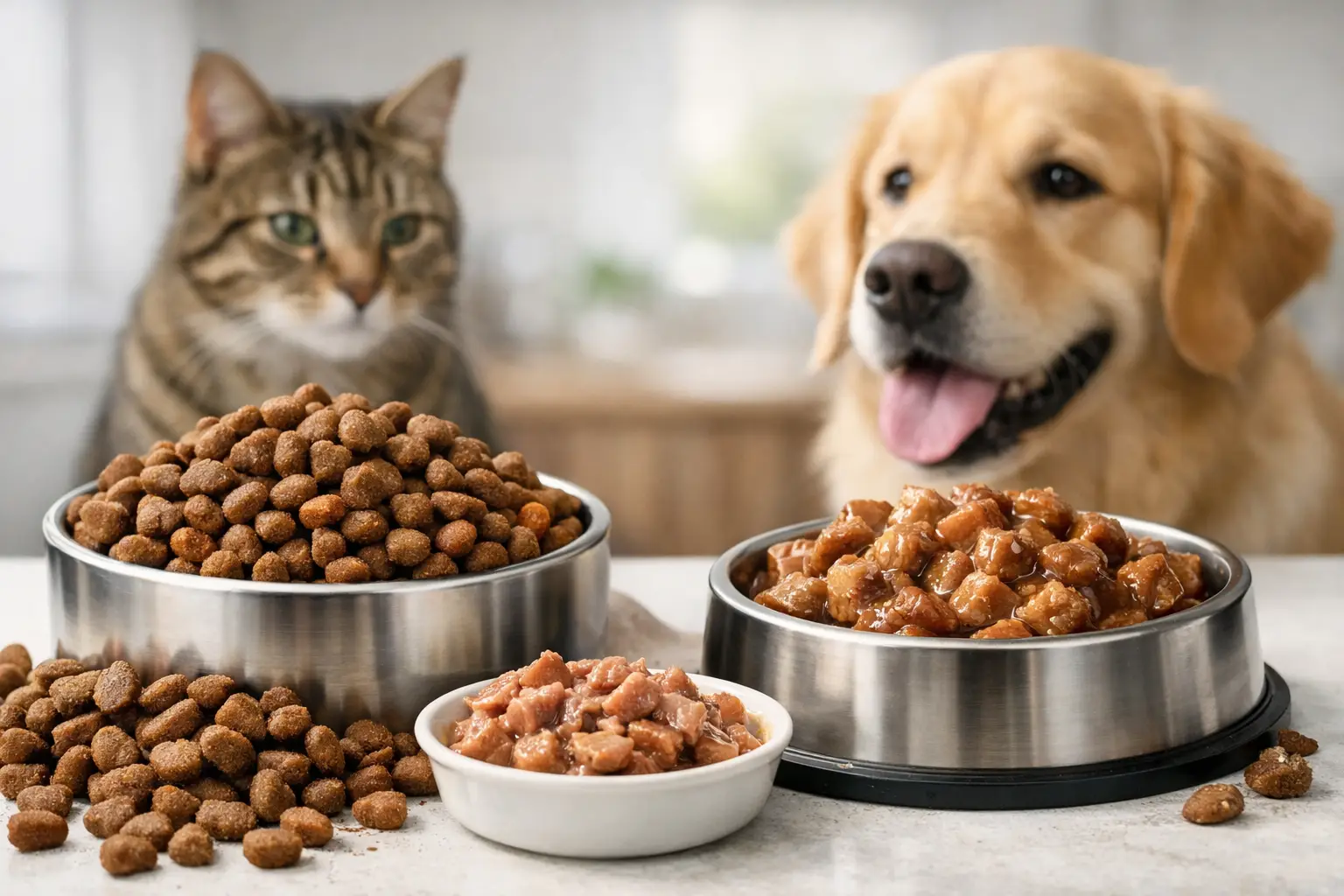 Hrana uscata vs umeda pentru caini si pisici