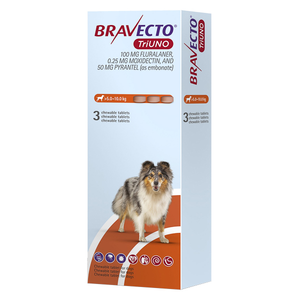 Bravecto TriUNO 100 mg câini 5–10 kg – antiparazitar intern și extern [2]