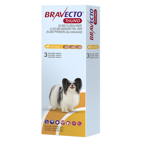 Bravecto TriUNO 50 mg câini 2,5–5 kg – antiparazitar intern și extern [2]