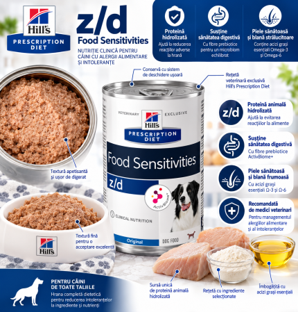 HILLS PD - 370g Hill's PD Canine Z/D Ultra, hrană umedă dietă veterinară pentru câini cu probleme dermatologice