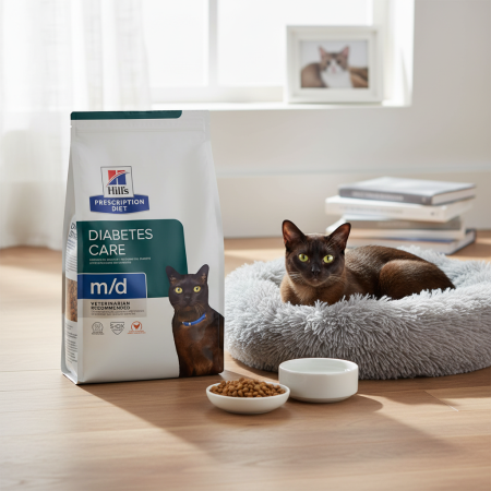 Hills PD - Hill's Prescription Diet Feline m/d 3 kg – hrană dietetică veterinară pentru pisici adulte, suport pentru controlul greutății și glicemiei
