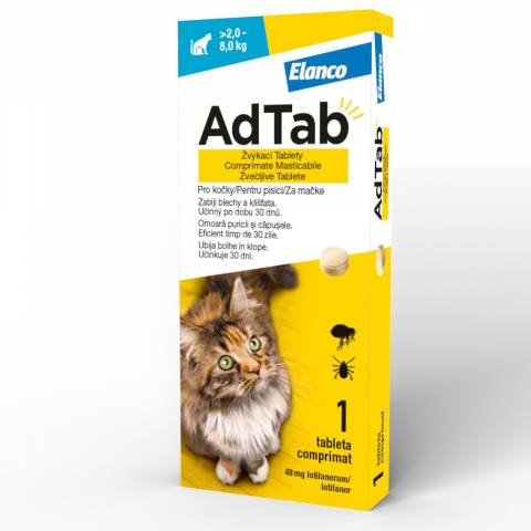Antiparazitare Externe - AdTab Cat 48MG (>2,0–8,0 kg) - 1 tabletă