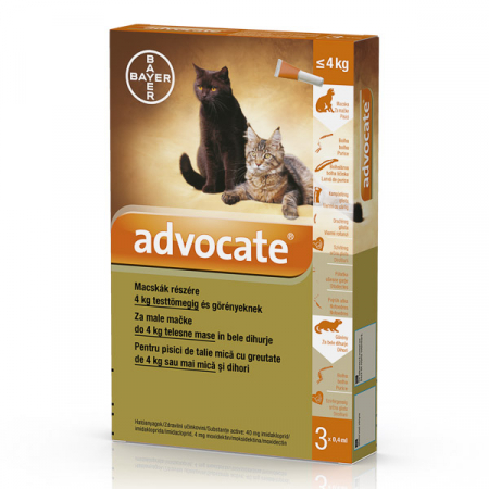 Pipetă - Advocate Cat 0-4 kg, deparazitare externă și internă, 1 pipeta