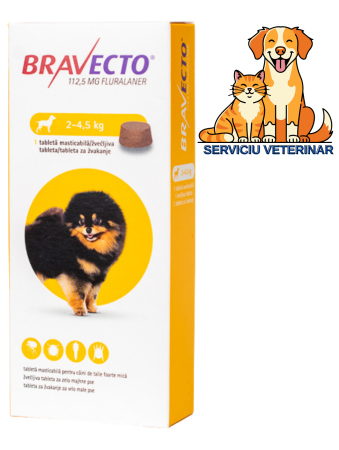 Pentru Câini - Bravecto 2 - 4.5 kg, serviciu veterinar deparazitare externă pentru câini cu greutate cuprinsa intre 2 si 4.5 kg