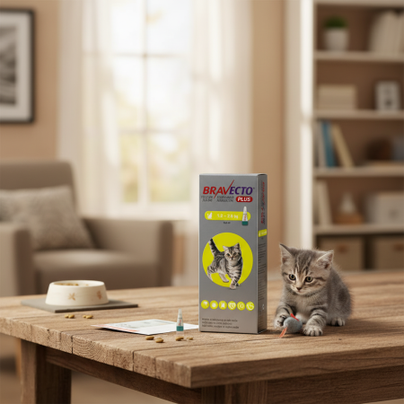 Bravecto Plus Spot-on Cat 112.5 mg (1.2-2.8 kg) - deparazitare externa si interna pentru pisici [1]