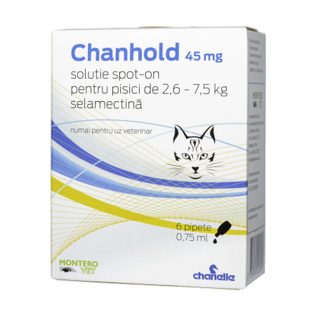 Pipetă - Chanhold 6% 45mg 2.6-7.5kg, pipetă deparazitare externa si interna pentru pisici
