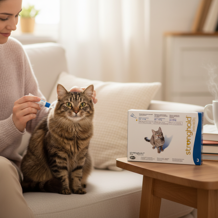Pipetă - Stronghold 45 mg ( 2,5-7,5 kg ) preventie antiparazitara externa si interna pentru pisici  cutie cu 3 pipete