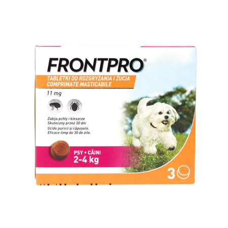 NOUTATI - Frontpro 11 mg Afoxolaner 3 comprimate – tratament impotriva puricilor și căpușelor  câini 2-4 kg