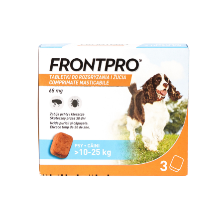 NOUTATI - Frontpro 68 mg Afoxolaner 3 comprimate – tratamentul impotriva puricilor și căpușelor câini 10-25 kg