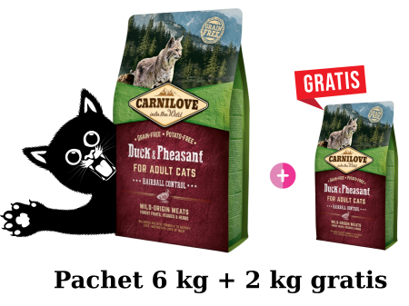 NOUTATI - Pachet 1+1 Carnilove Duck and Pheasant Cats Hairball Control 6 kg + Carnilove Duck and Pheasant Cats Hairball Control 2 kg