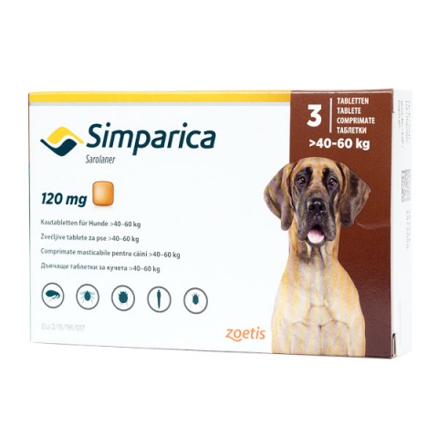 Pastilă - Simparica 120 mg 40-60 kg, pastilă deparazitare externă, 3 tablete