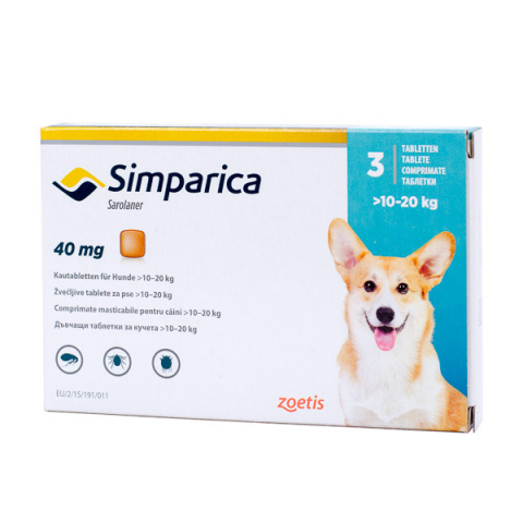 Pastilă - Simparica 40 mg 10-20 kg, pastilă deparazitare externă, 3 tablete