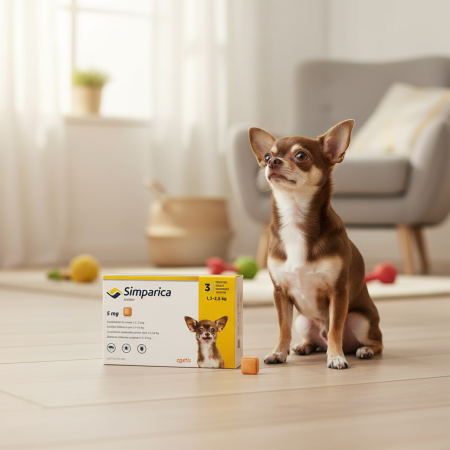 PROMOȚII - Simparica 5 mg 1.3-2.5 kg, preventie antiparazitara externă cu pastila, 3 tablete