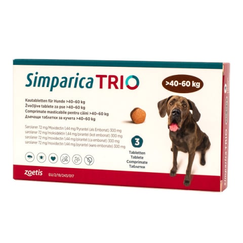 Simparica Trio - Simparica Trio 72 mg (40.1 - 60 kg) x 1 tablete, deparazitare externa si interna pentru caini