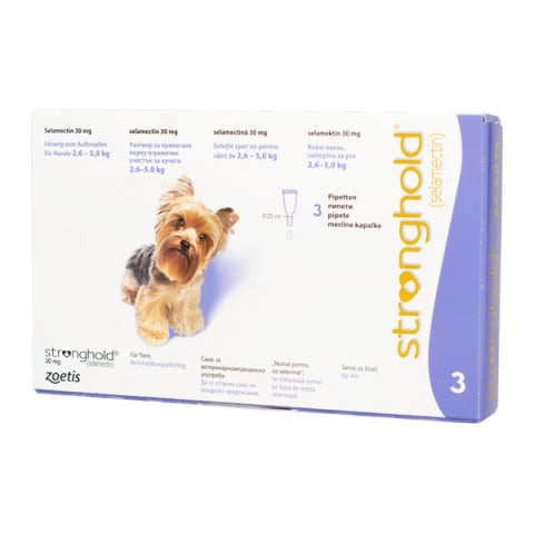 Stronghold - Stronghold 30 mg 2.5-5 kg x 3 pipete - deparazitare externa si interna pentru caini