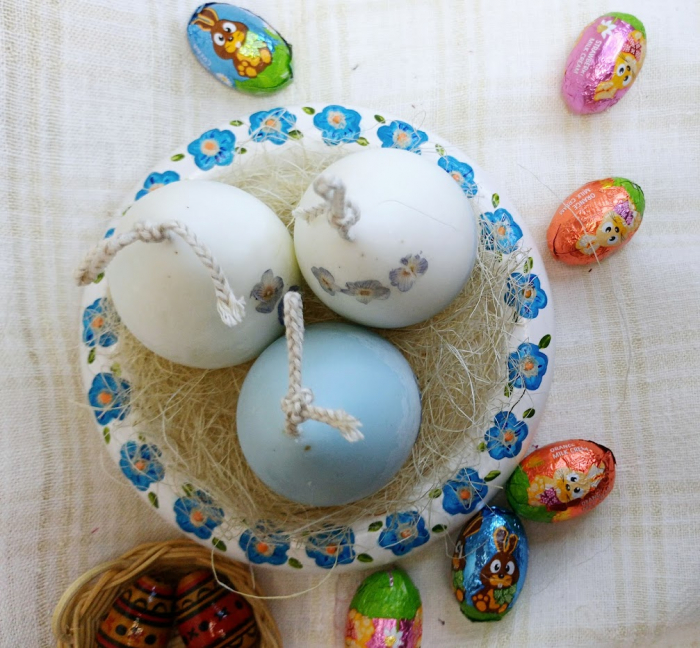 3 lumanari  " ousoare parfumate " + farfurie cu florile albastre din ceramica handmade [6]
