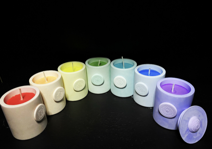 Set lumanari " 7 Chakre "  in recipient de ceramica mare, cu capac. [8]